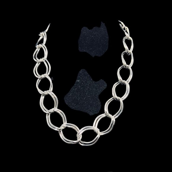 Silver Tone Double Chain Necklace, Bracelet And Earrings Set (5080) - Picture 2 of 6